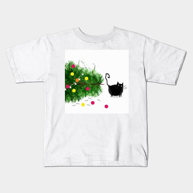 Black Cat Christmas Kids T-Shirt by Scratch